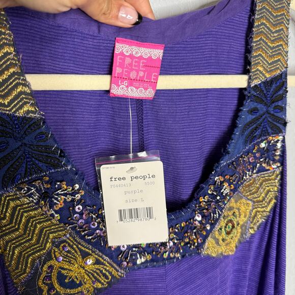 Y2K Free People Women's Purple Sequin Shark Bite Hem Tank Top Size Large - Picture 5 of 9